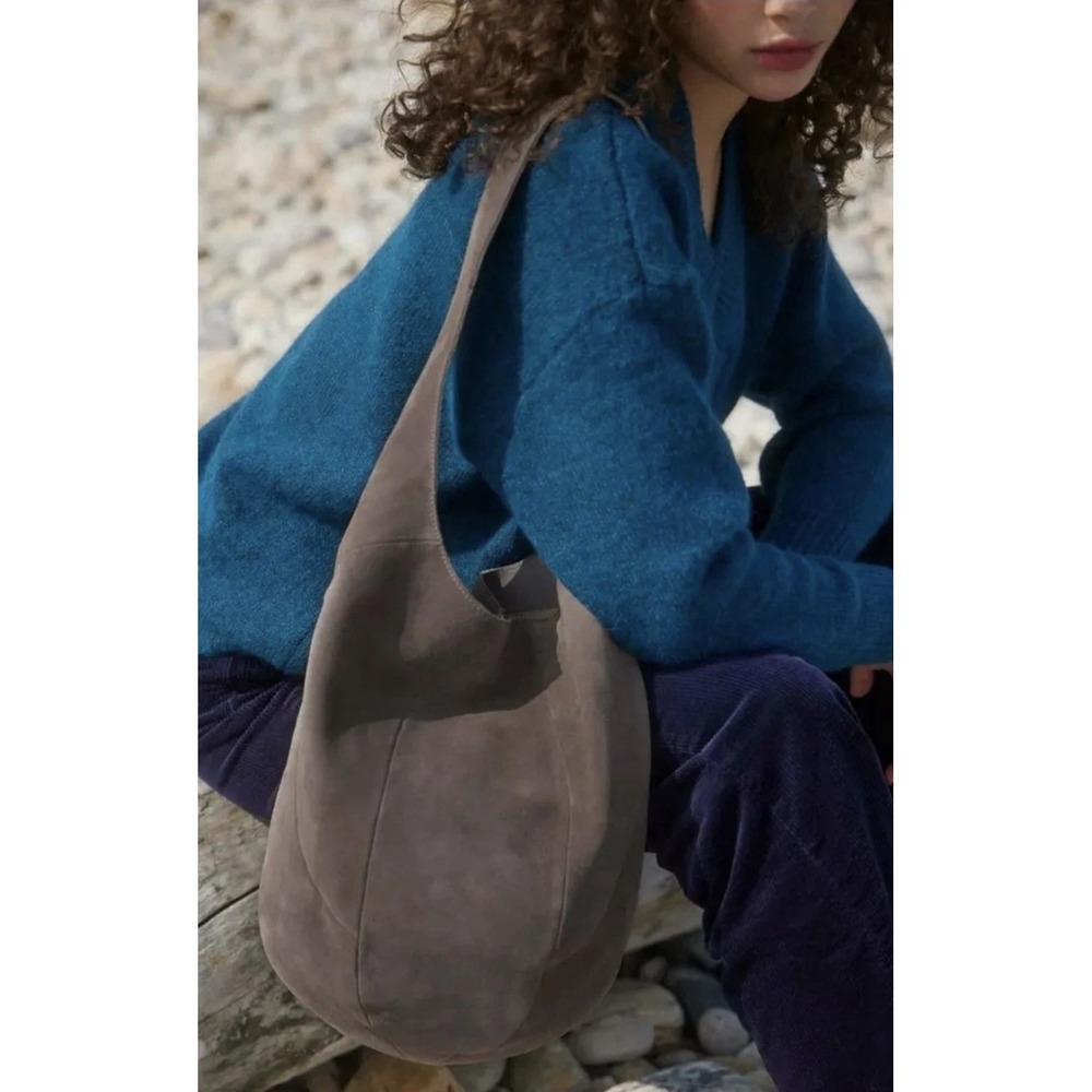 NEW The Sak Womens Hobo Bag Mushroom Gray Suede Leather Slouchy Shoulder Bag